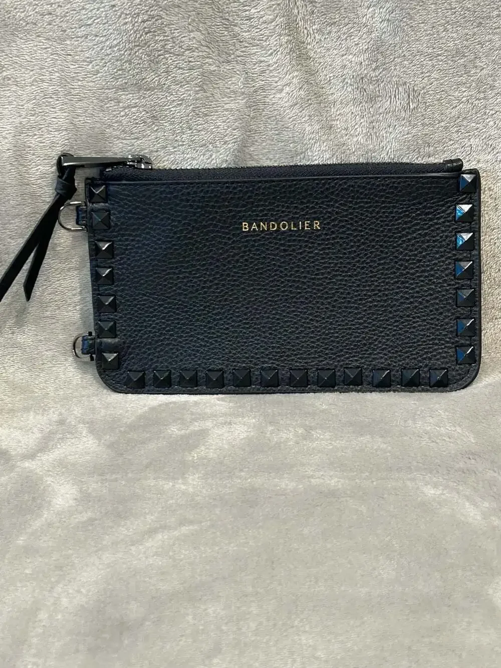 Bandolier Sarah Studded Pebbled Leather Zip Pouch Wristlet Green No Strap